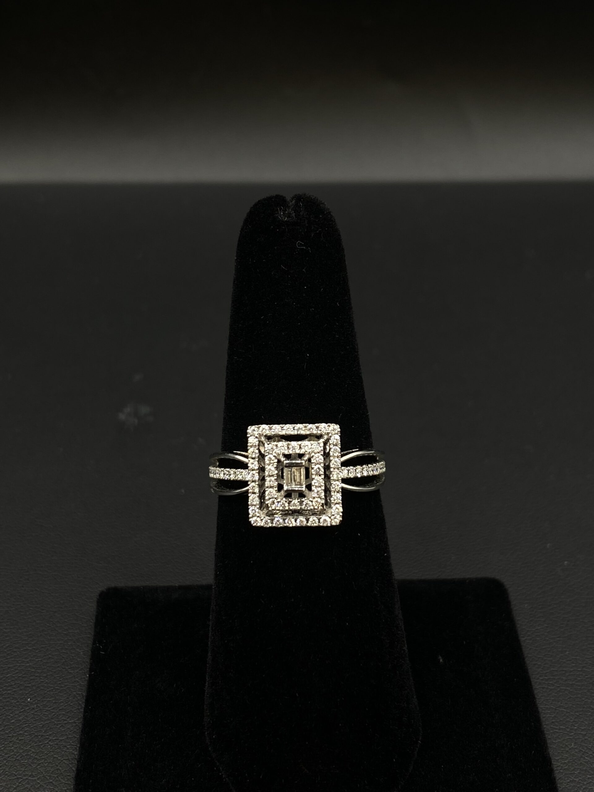 Elegant 10k white gold diamonds square shape engagement ring sz 5 - Ruby  Lane