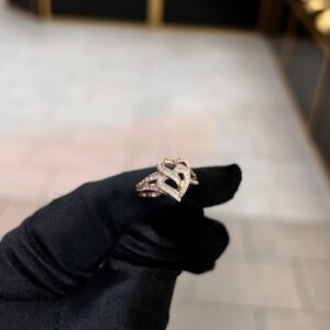 Doble Corazon 10k Rose Gold Ring-Diamonds