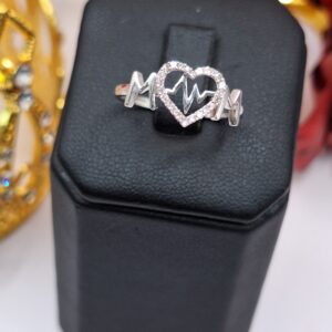 "Mom" Heartbeat Diamond Ring 10K White Gold