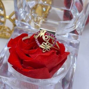 "Mom" Ring with Pink Stones 10K